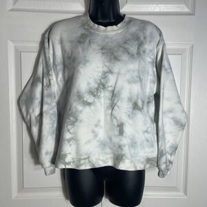 Madewell Tie Dye Swing Sweatshirt Women XS Beige Green Oversized 100% Cotton Top